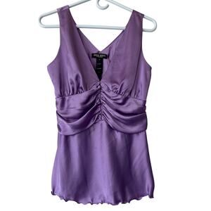 Vintage Bisou Bisou satin sleeveless tank top ruched Y2K coquette office retro M